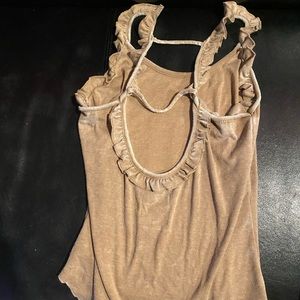 Beige ruffle detail, open back detail tank top